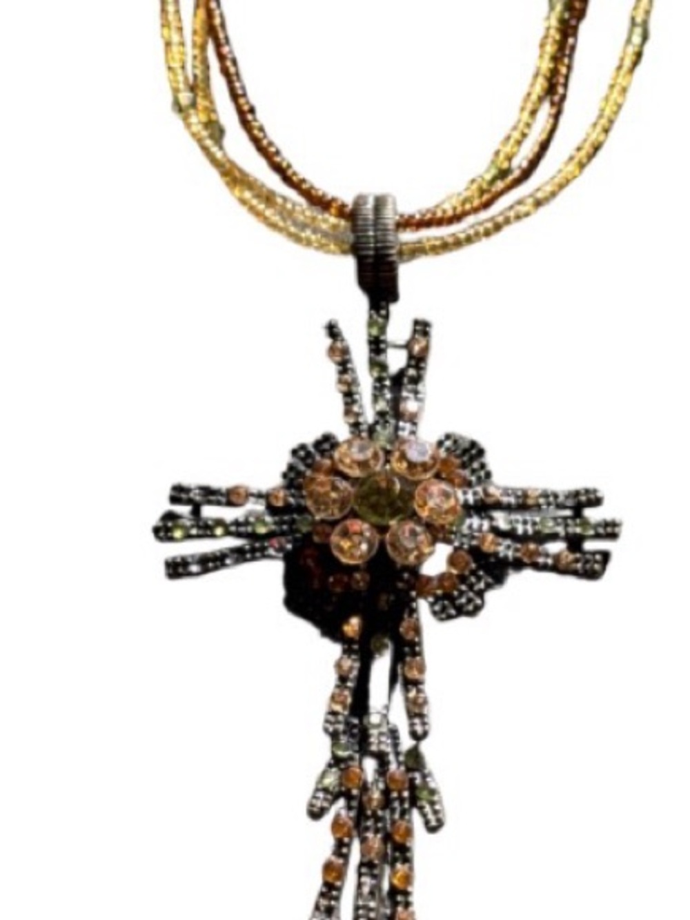 Vintage VCLM brutalist rhinestone & Beaded CROSS Pendant